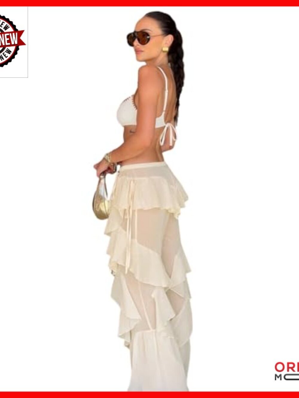 Sheer Mesh Tiered Flare Pants High Waist Wide Leg Party Rave Trousers - Picture 2 of 7